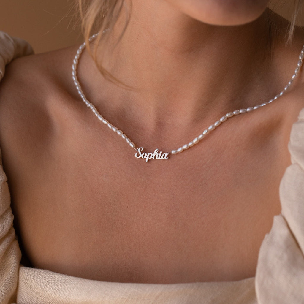 DIY Pearl Necklace with Personalized Name Engraving