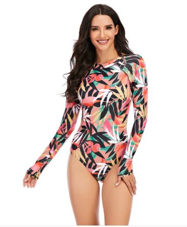 Long Sleeve One-Piece Surfing Swimsuit – Women's UV Protection Rash Guard