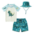 Baby Boys Swimsuit 3-Piece Toddlers Swimsuit Trunk Long Sleeve Rashguard Swimwear and Sun Hat Set(Dinosaur3-4 Years)