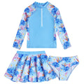 Girls Rashguard Swimsuit Size 10-12 Tropical Flower Long Sleeve 3 Piece Skirts Set Bathing Suits Hawaii Rash Guard Swimwear Sun Protection Beachwear