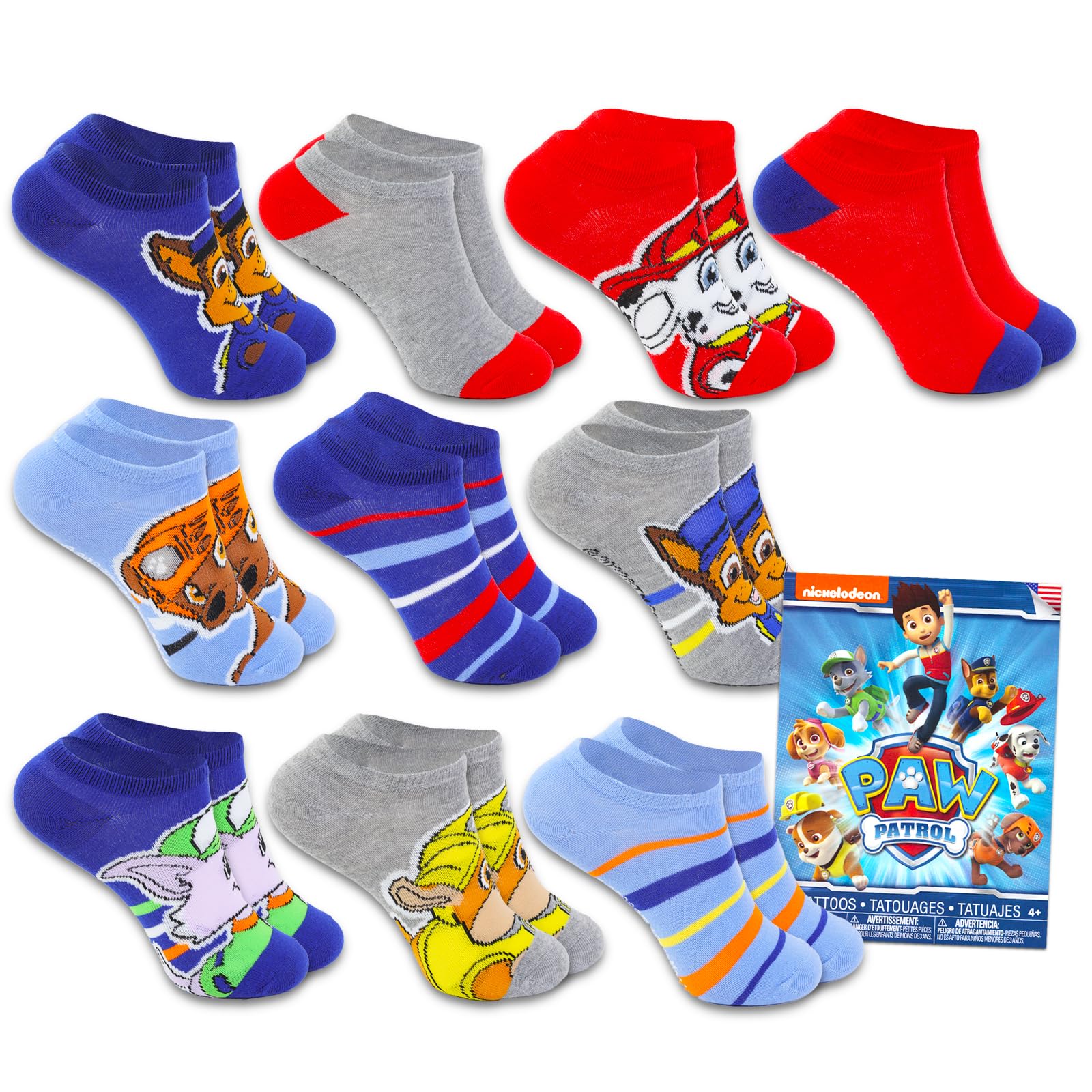 Nickelodeon Paw Patrol Socks for Toddlers - Bundle with 10 Pairs of Paw Patrol Socks Size 6-8 Plus Tattoos for Boys Girls | Paw Patrol Gift Set