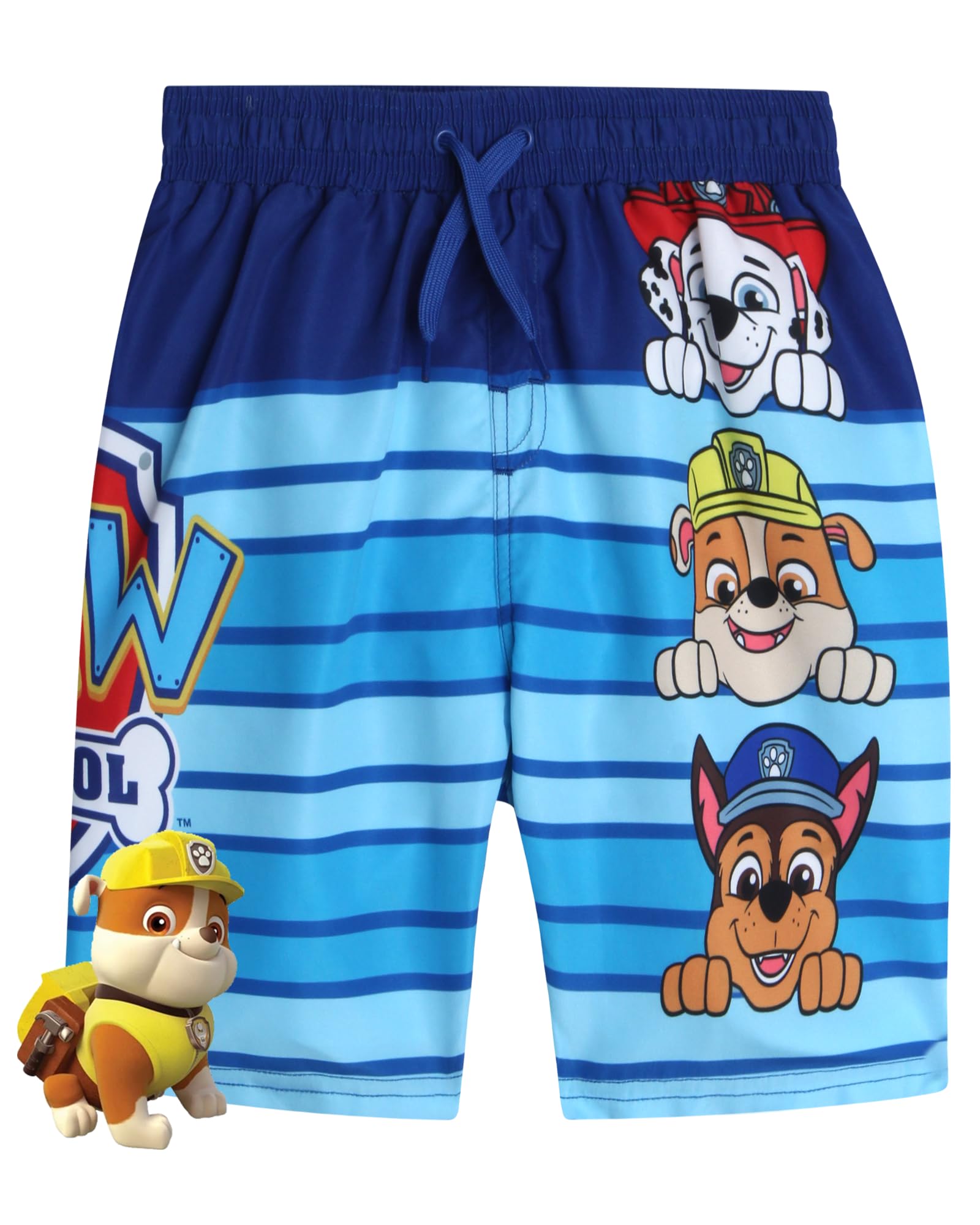 Nickelodeon Boys Swim Trunks - Paw Patrol Teenage Mutant Ninja Turtles UPF 50+ Quick-Dry Swim Shorts for Boys (Sizes:2T-7) Size 5-6 Paw Patrol Blue Stripes