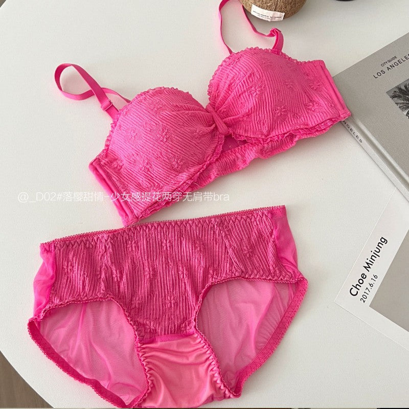 "Half Cup Strapless Push-Up Bra Set for Women"